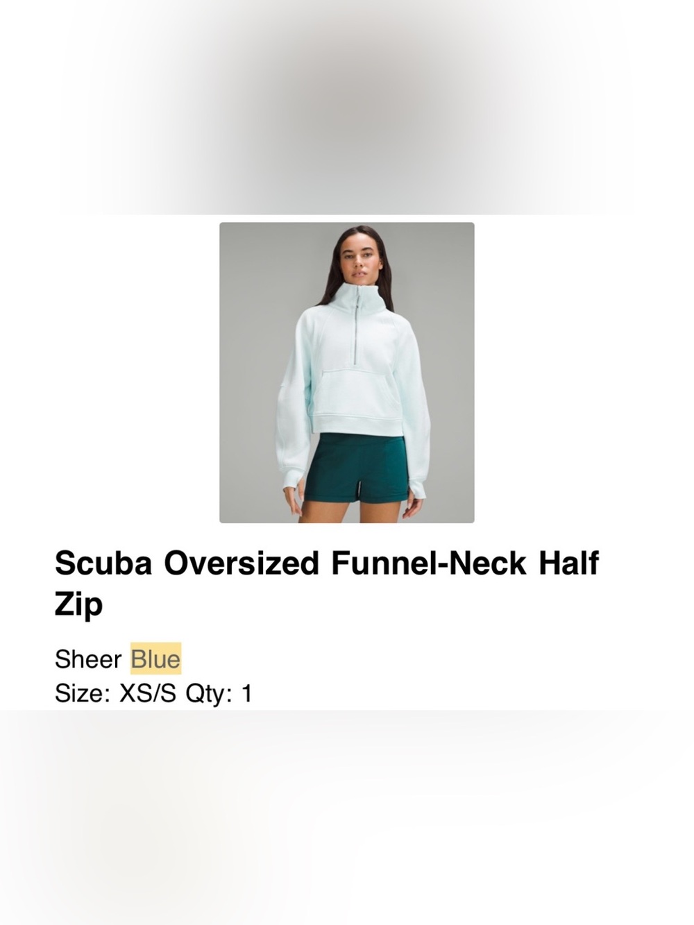 Lululemon Scuba Oversized Funnel-Neck Sweatshirt - Light Blue Size XS/S